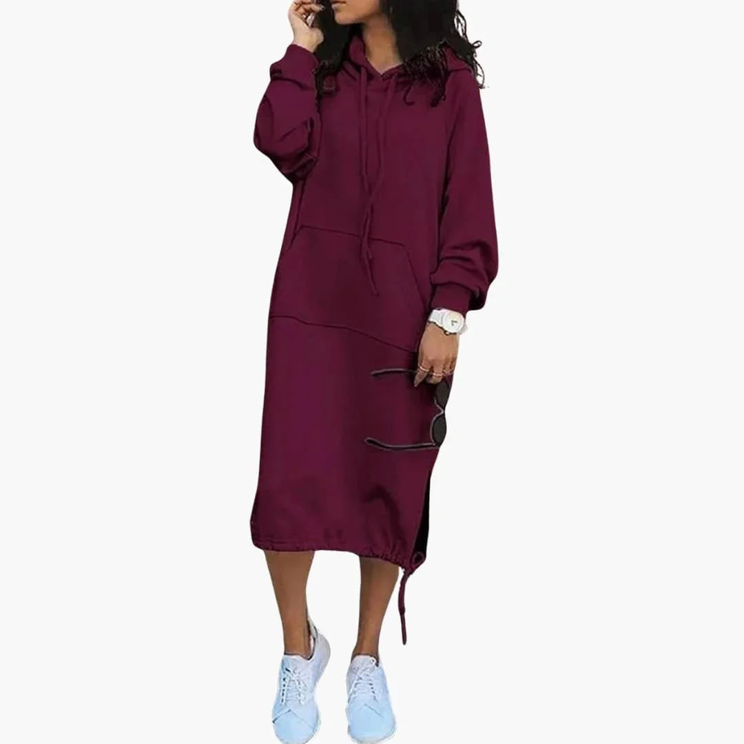 Women's Hoodie Dress with Drawstring Hem and Kangaroo Pocket