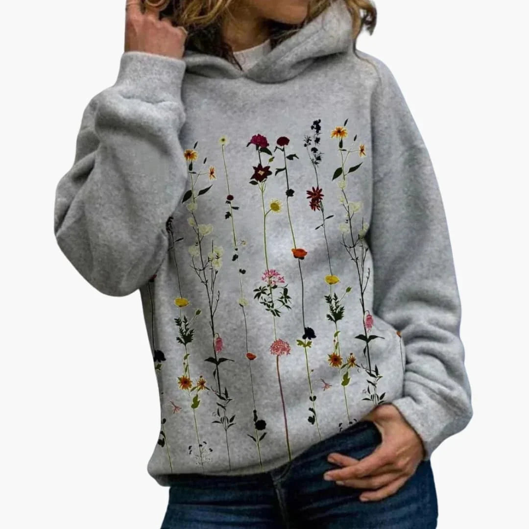 Bavane | Women's Hooded Sweatshirt with Floral Pattern and Long Sleeves