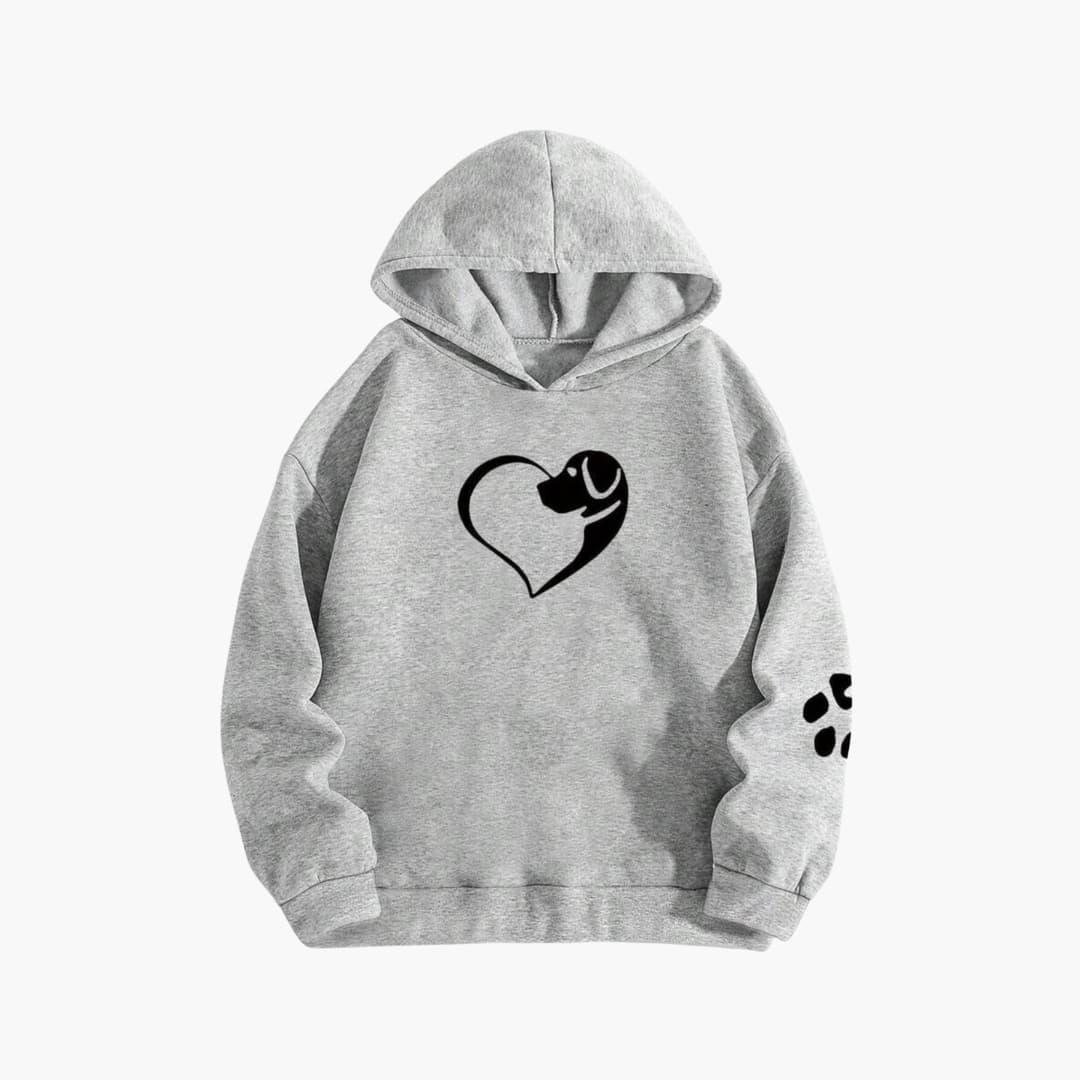 Women's Hoodie with Dog Heart Print and Paw Sleeves