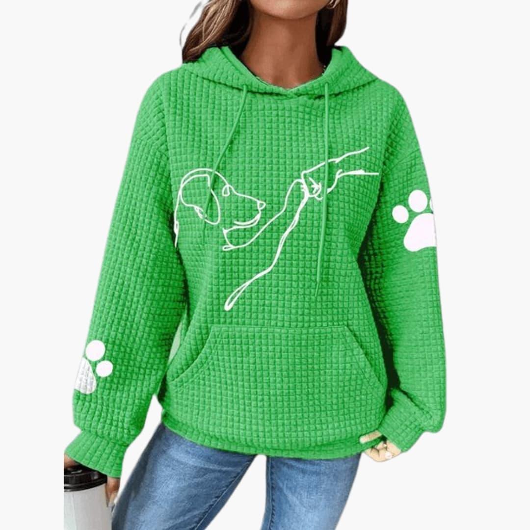 Women's Hoodie with Dog Motif and Kangaroo Pocket