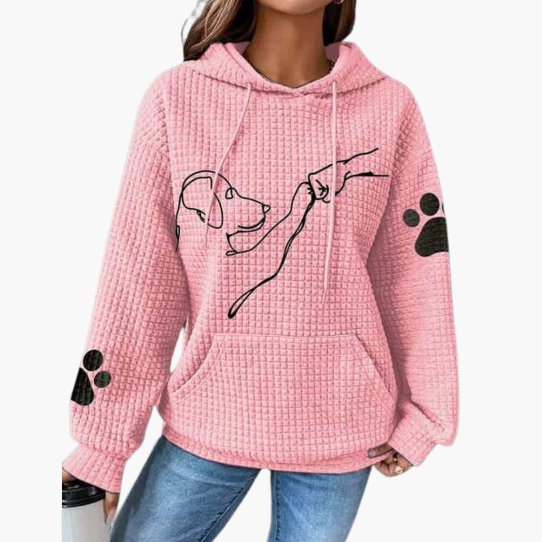 Women's Hoodie with Dog Motif and Kangaroo Pocket