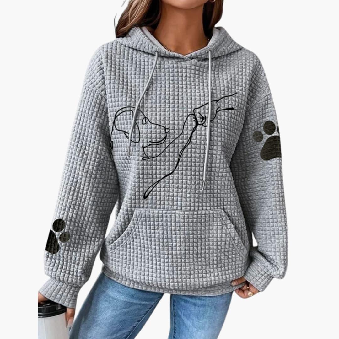 Women's Hoodie with Dog Motif and Kangaroo Pocket