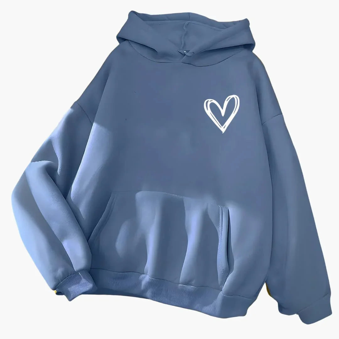 Women's Hoodie with Drawstring Hood and Heart Print