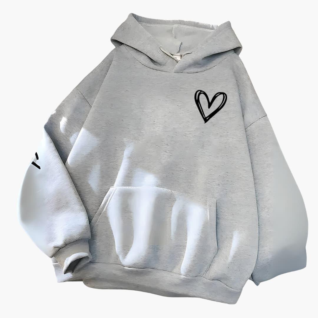 Women's Hoodie with Drawstring Hood and Heart Print