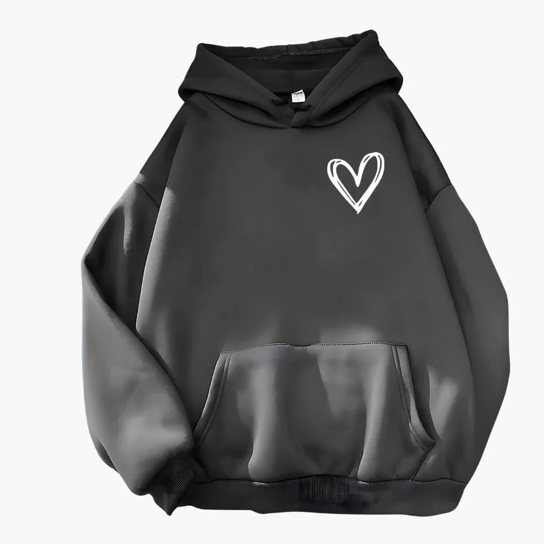 Women's Hoodie with Drawstring Hood and Heart Print