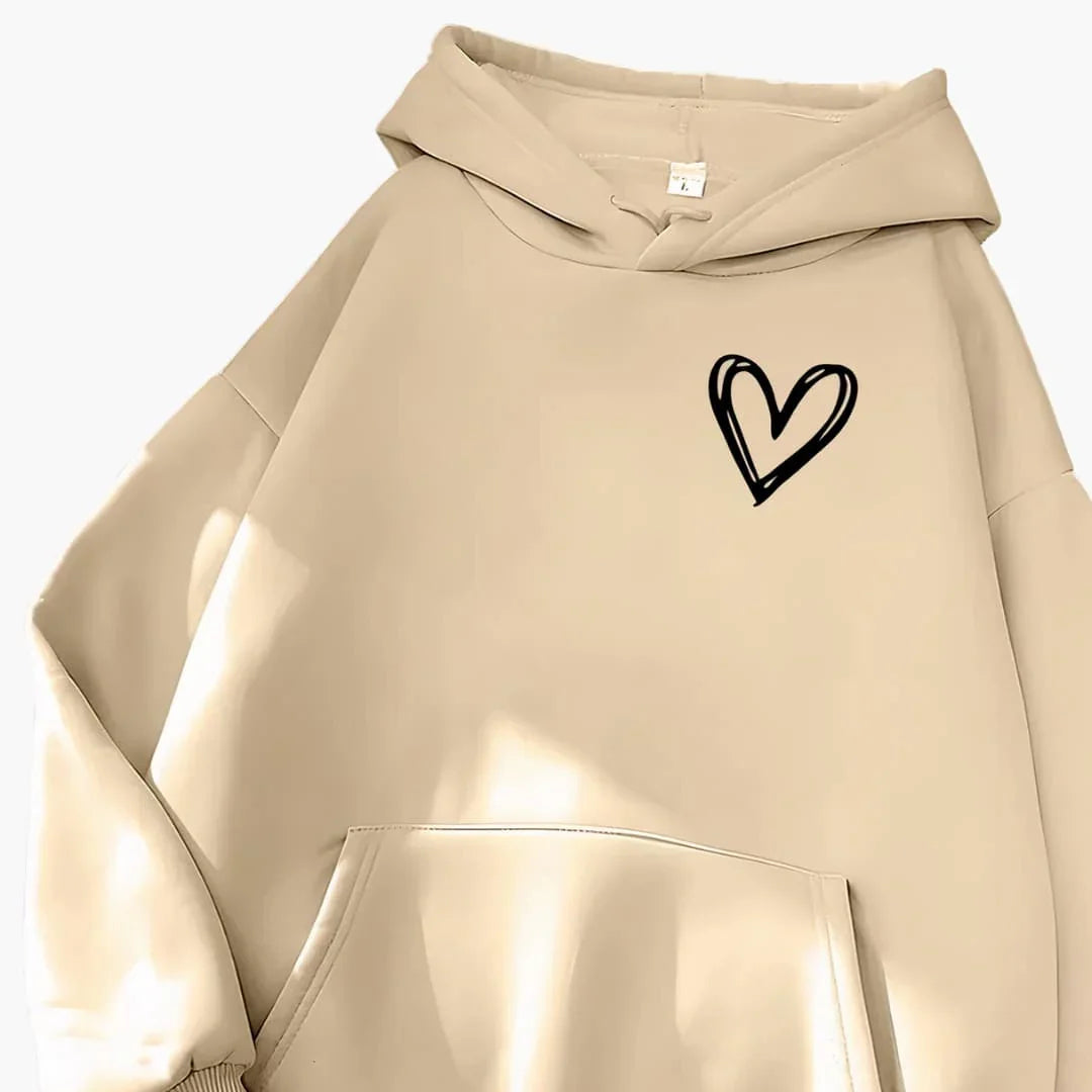 Women's Hoodie with Drawstring Hood and Heart Print
