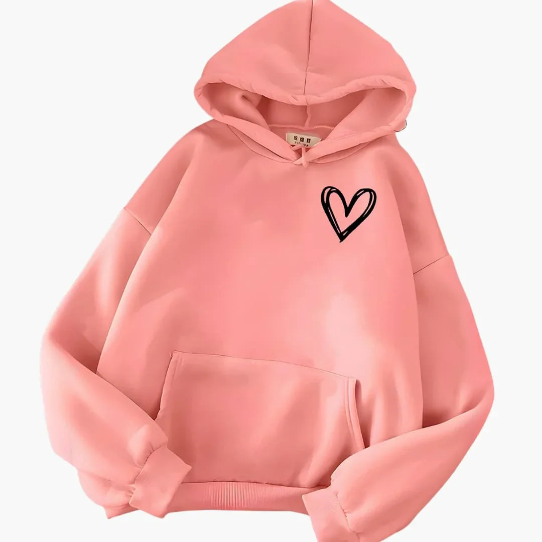 Bavane | Women's Hoodie with Drawstring Hood and Heart Print