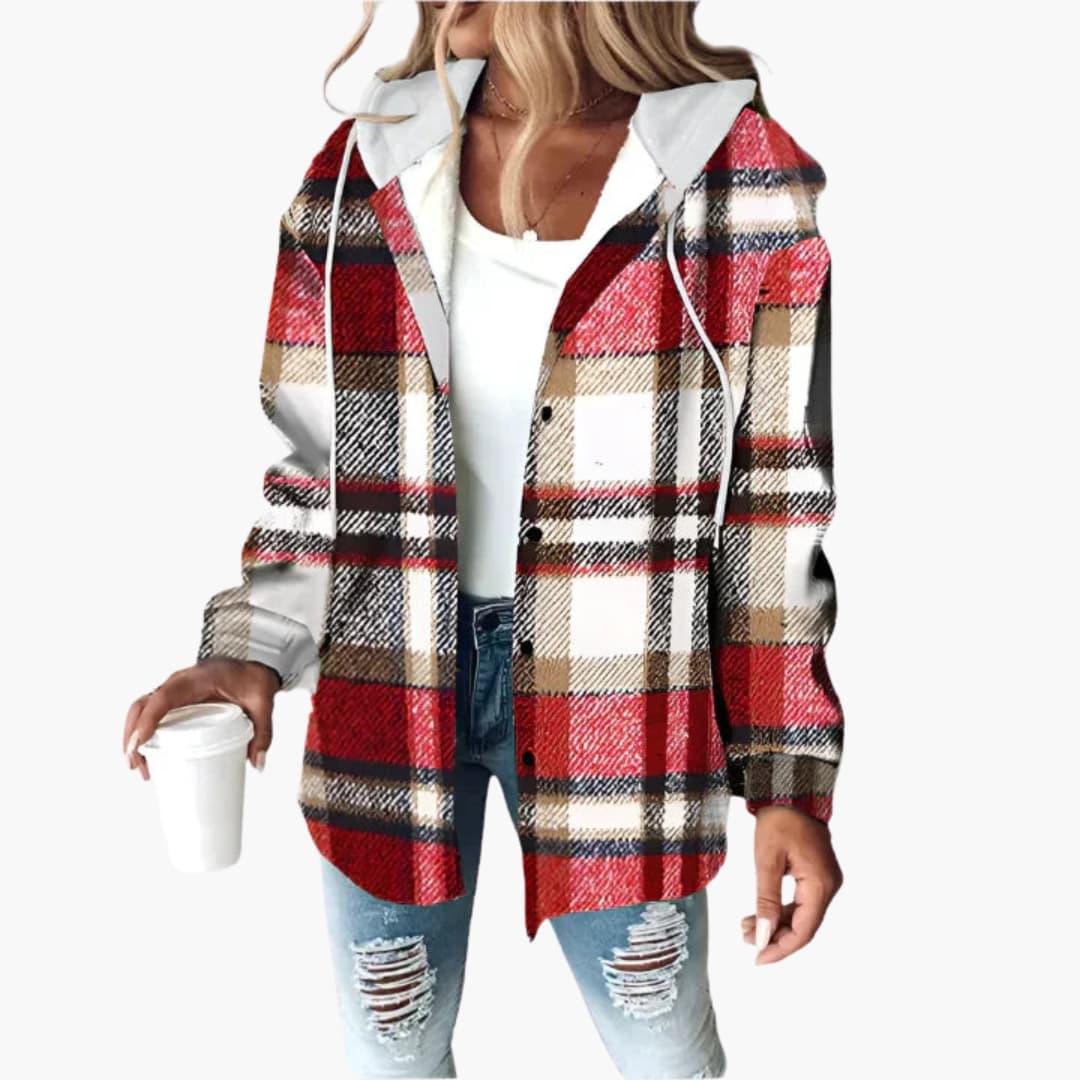 Women's Jacket with Hood and Button Placket