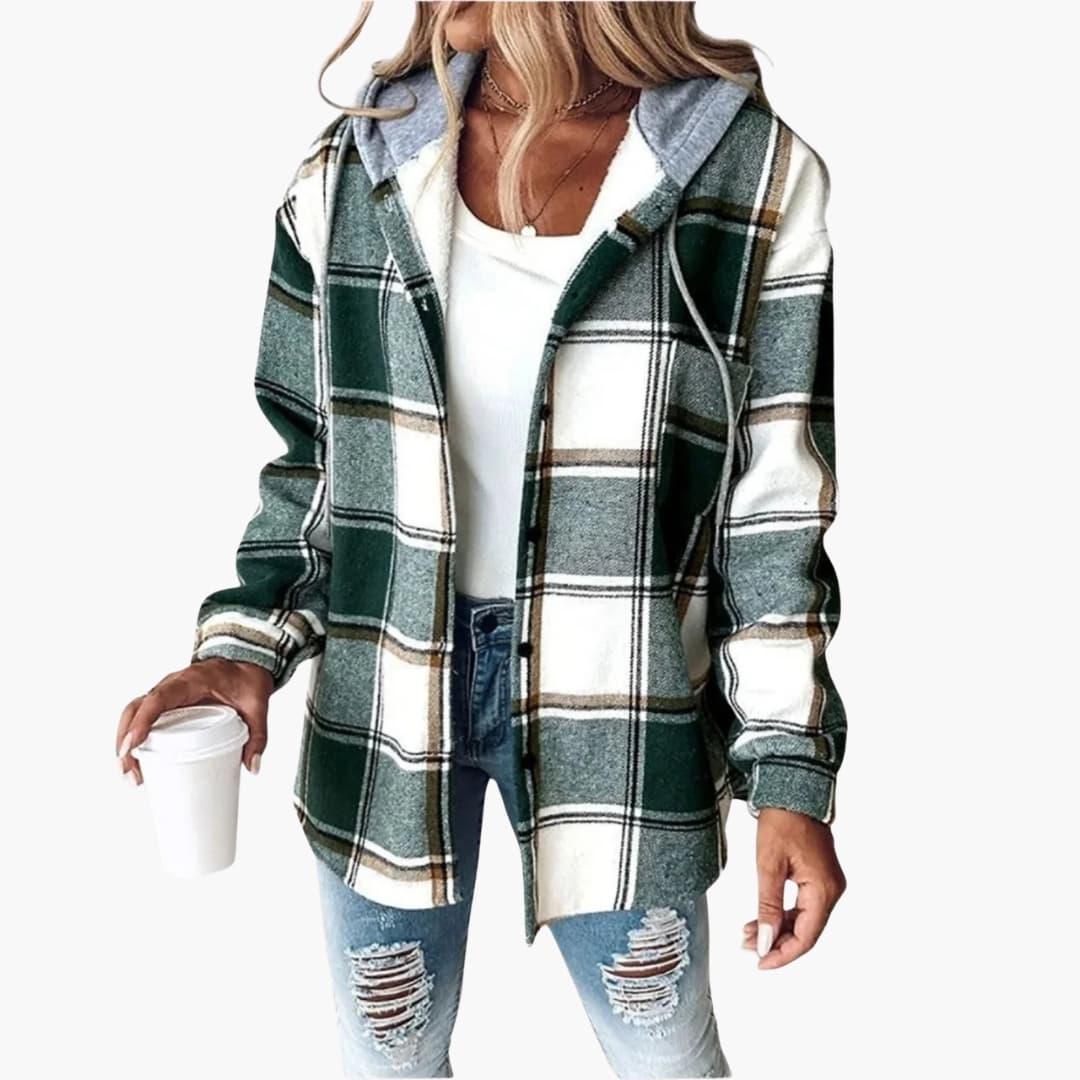 Women's Jacket with Hood and Button Placket