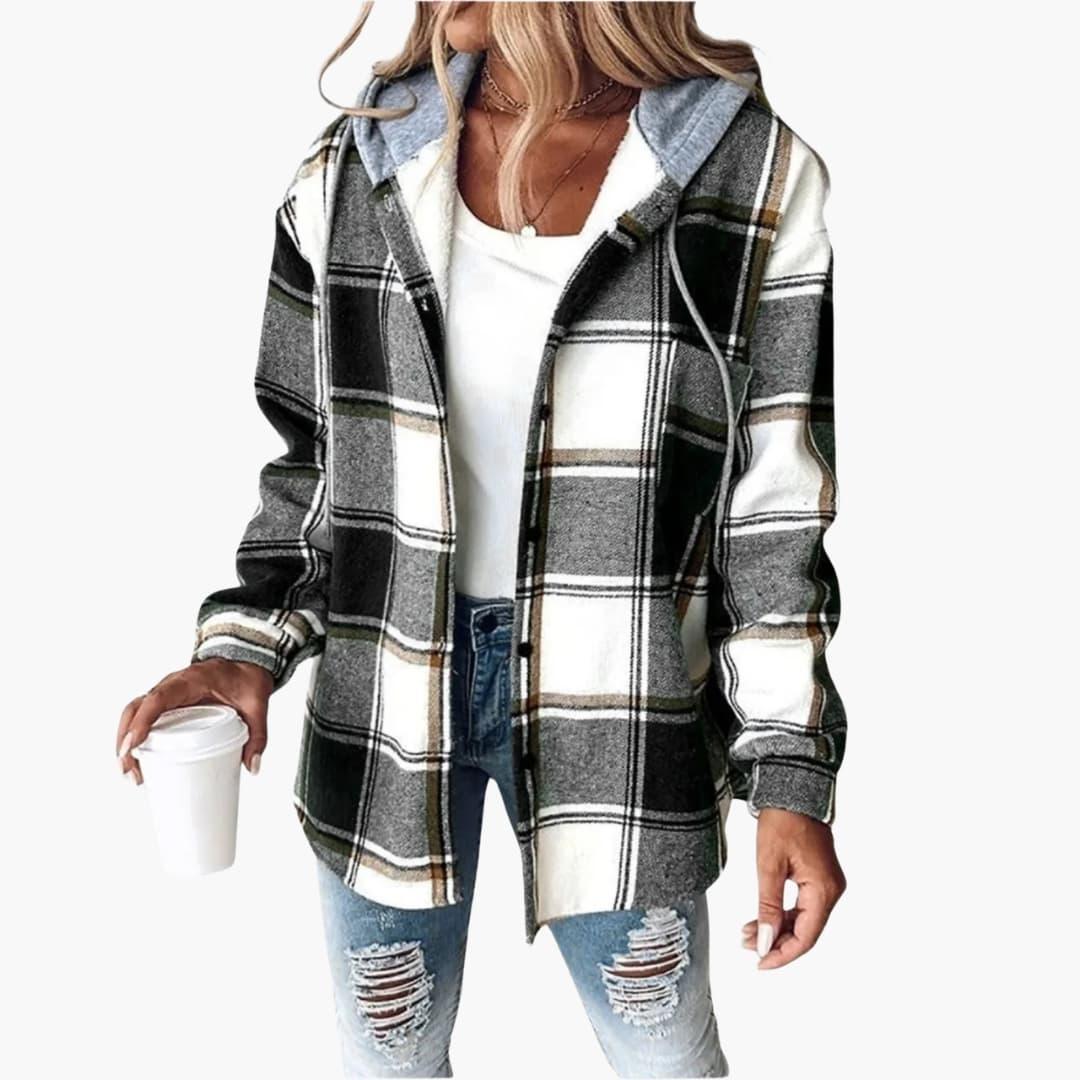 Women's Jacket with Hood and Button Placket