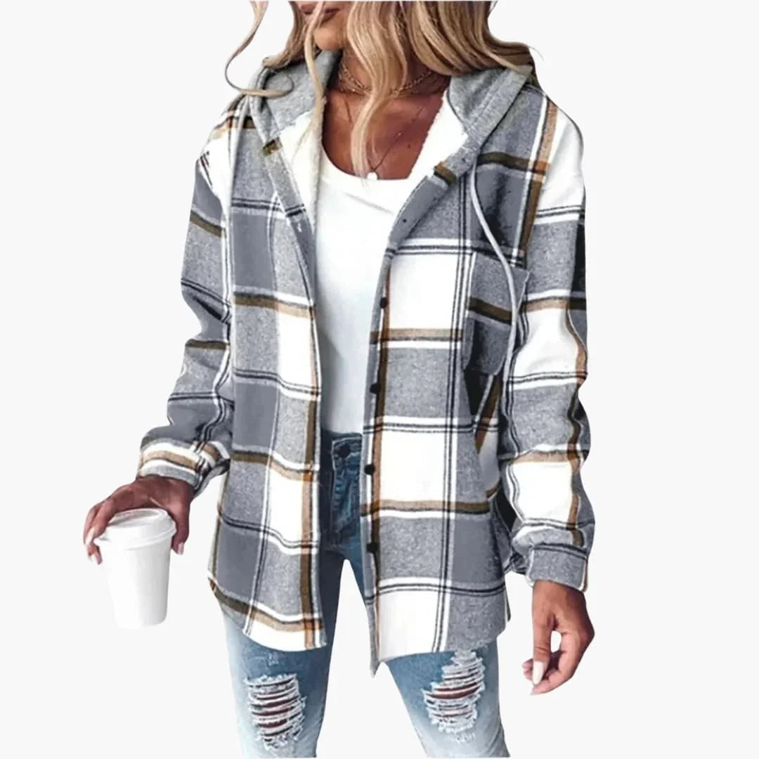 Women's Jacket with Hood and Button Placket