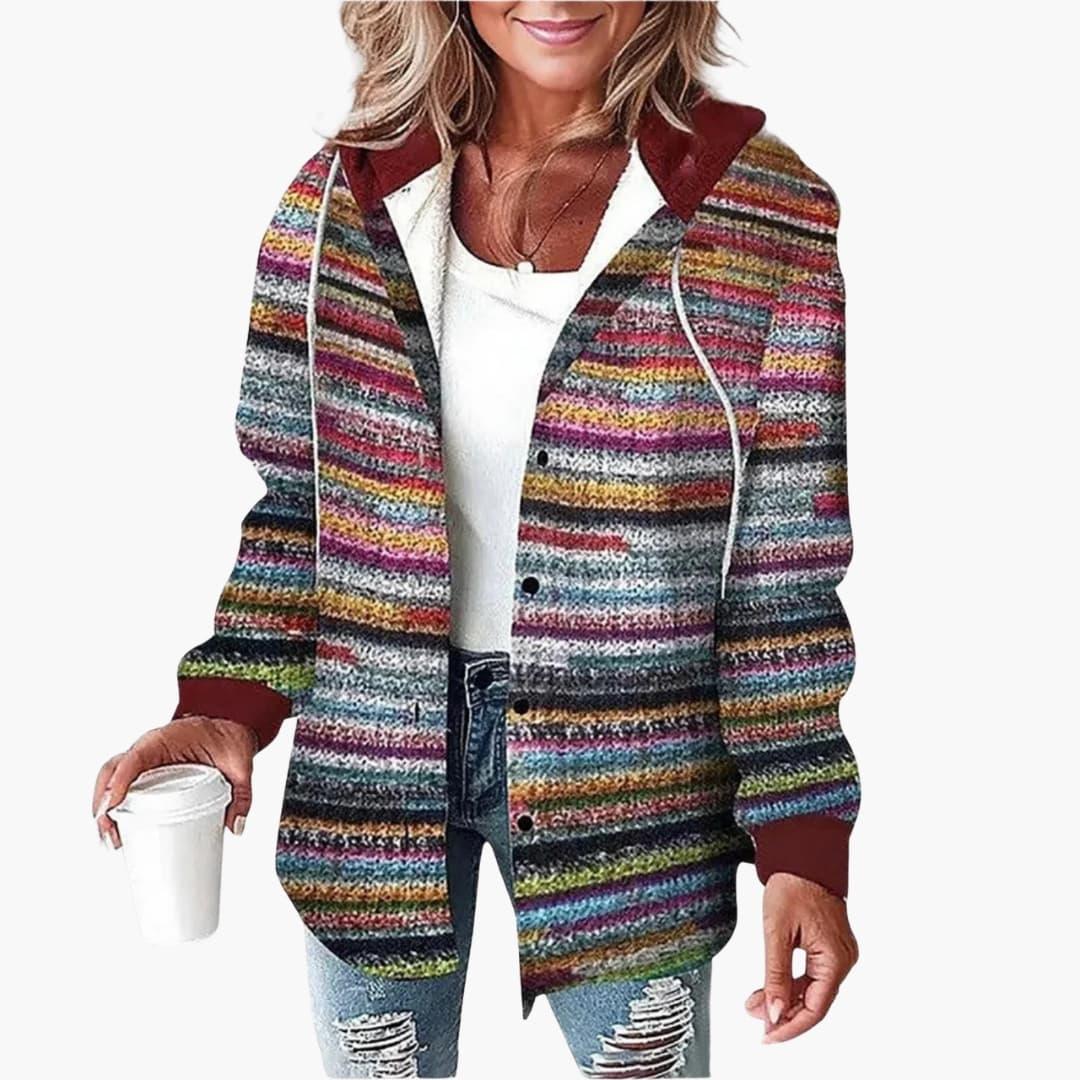 Women's Jacket with Hood and Button Placket