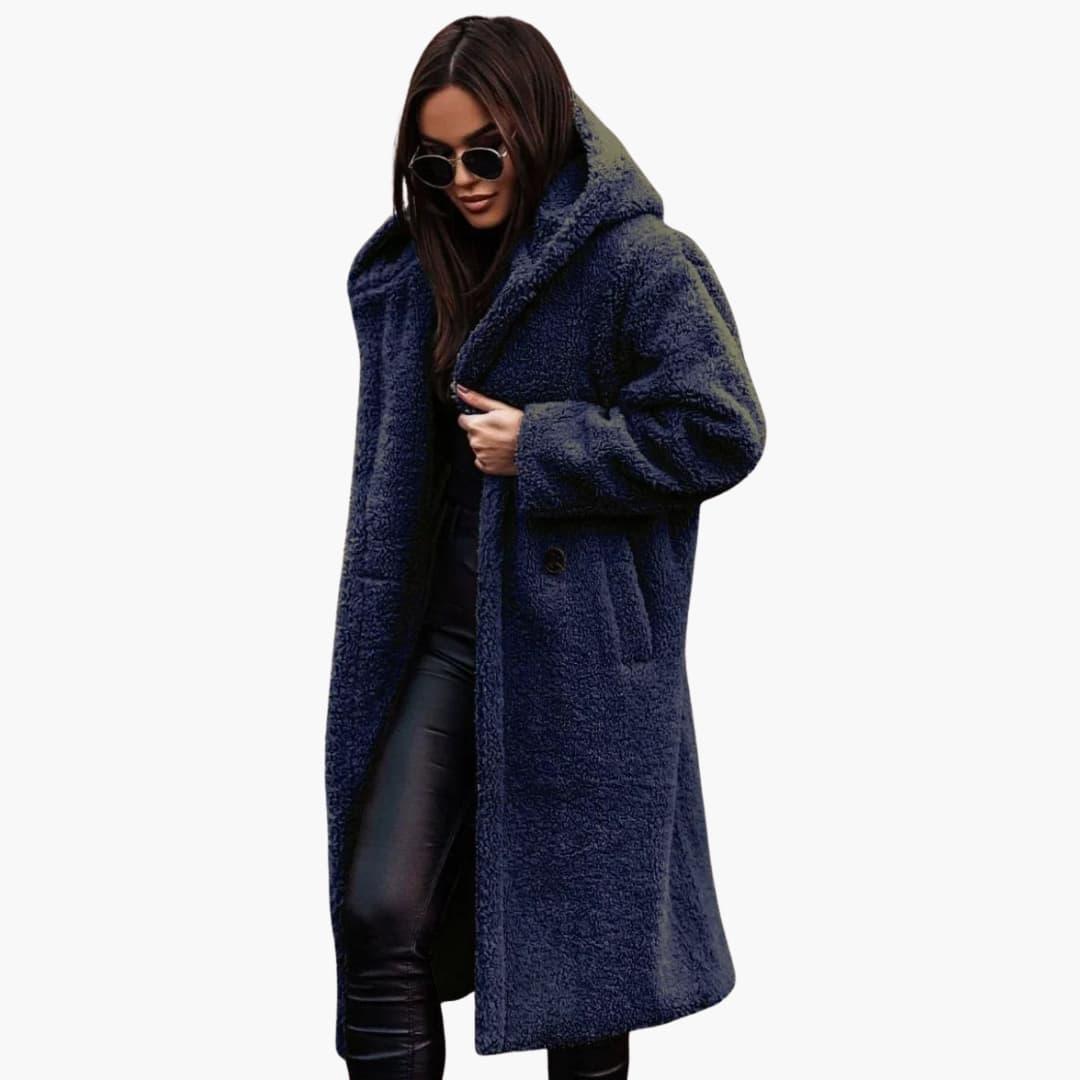 Women's Long Hooded Coat with Side Pockets