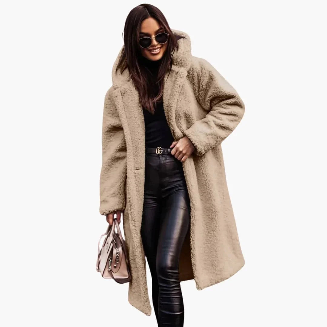 Women's Long Hooded Coat with Side Pockets
