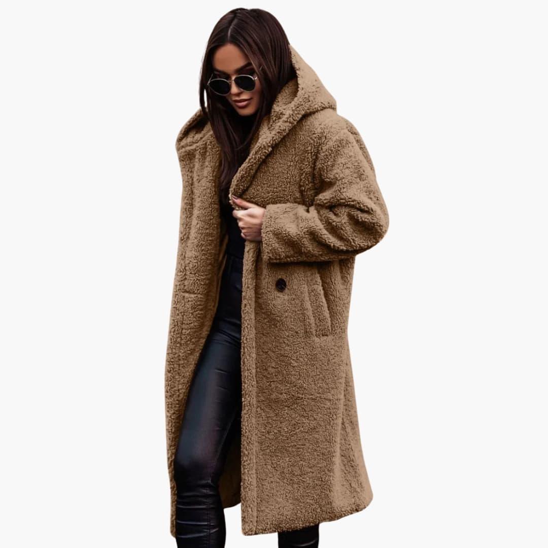 Women's Long Hooded Coat with Side Pockets