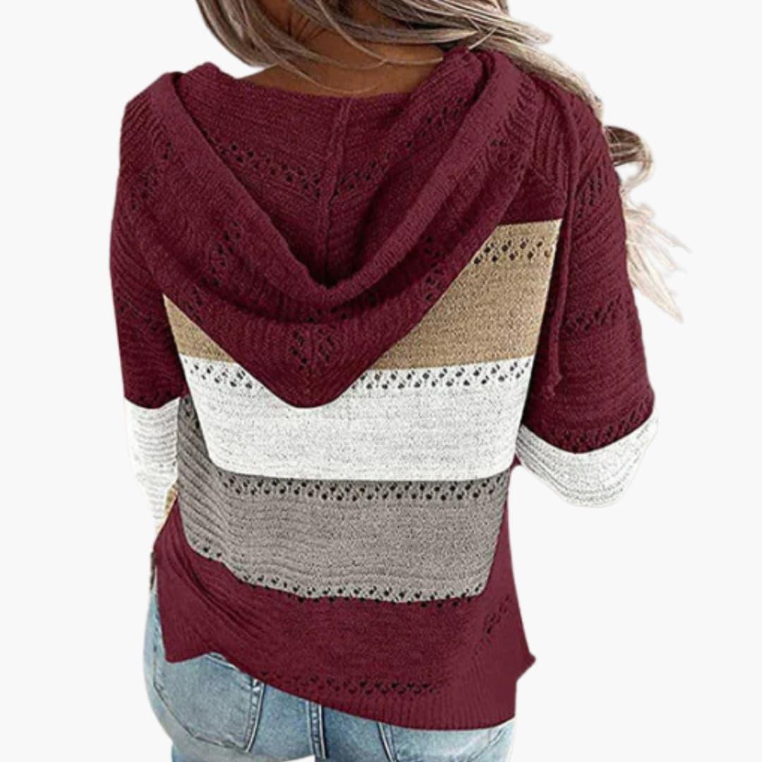 Women's Hooded Sweater with Stripes and Long Sleeves