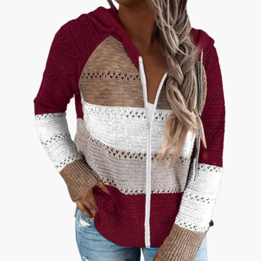 Women's Hooded Sweater with Stripes and Long Sleeves