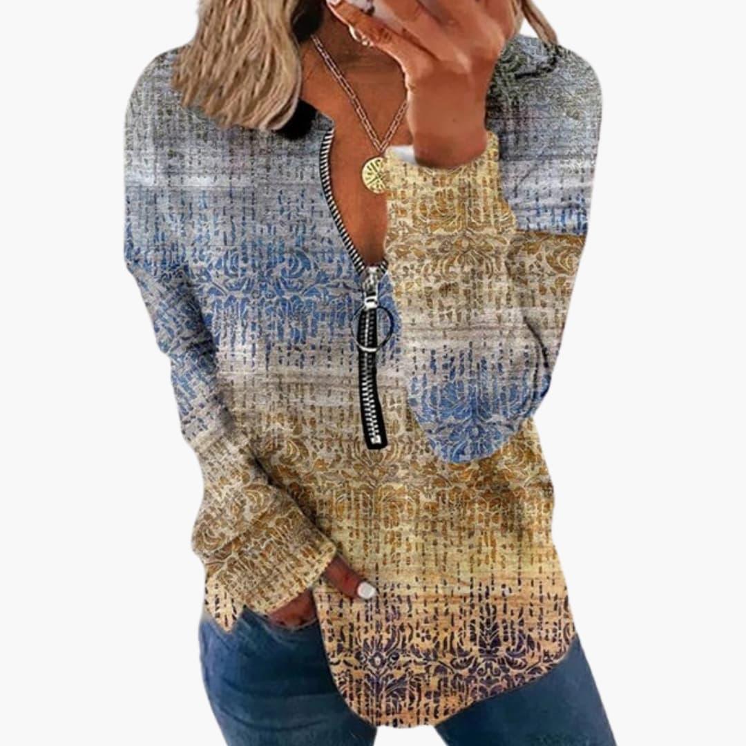 Women's Long Sleeve Top with Vintage Pattern