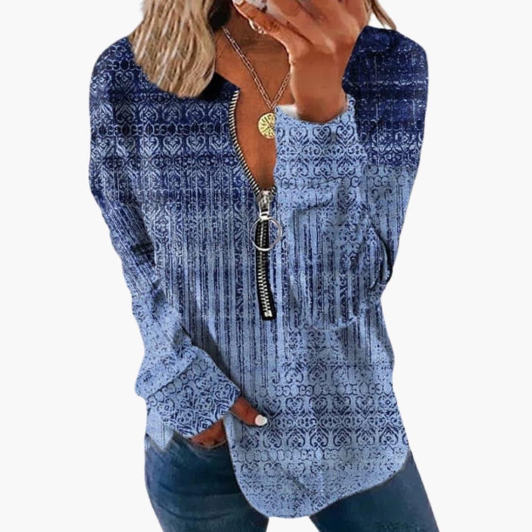 Women's Long Sleeve Top with Vintage Pattern