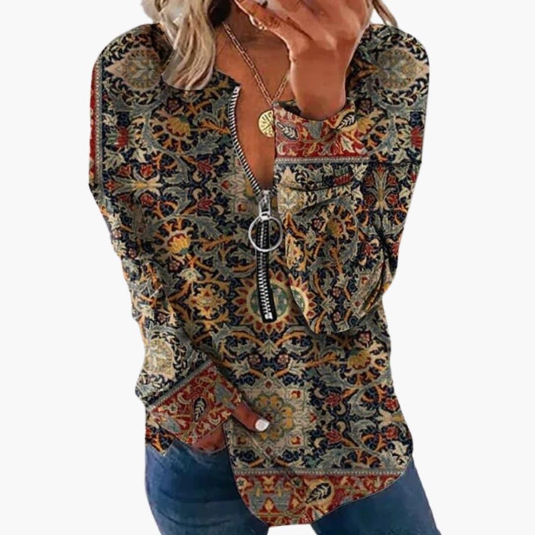 Women's Long Sleeve Top with Vintage Pattern