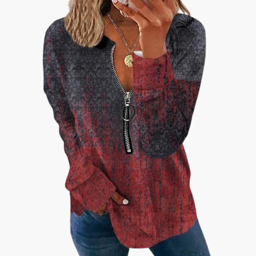 Women's Long Sleeve Top with Vintage Pattern