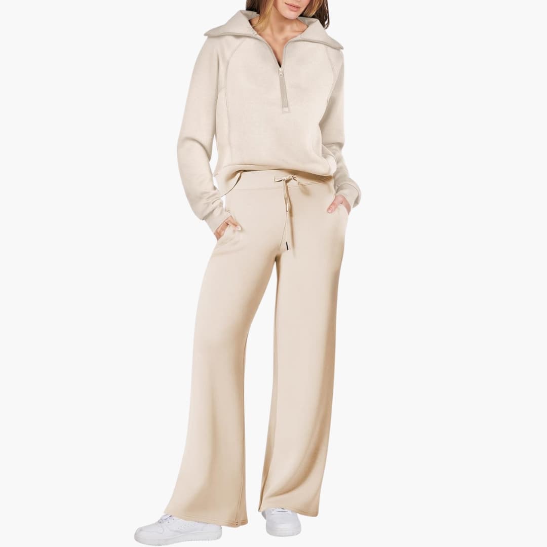 Women's Lounge Set with Half Zip and Wide Pants
