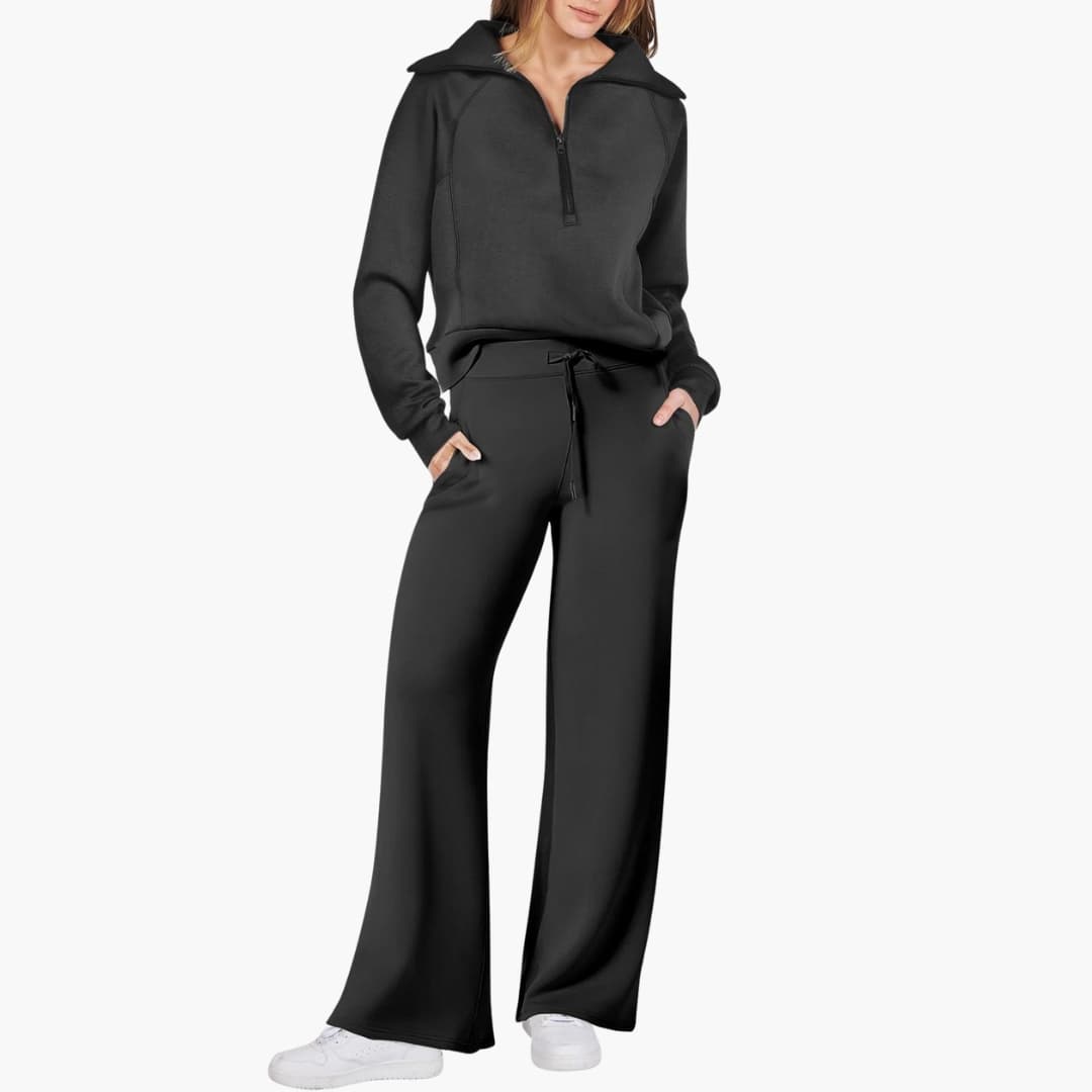 Bavane | Women's Lounge Set with Half Zip and Wide Pants
