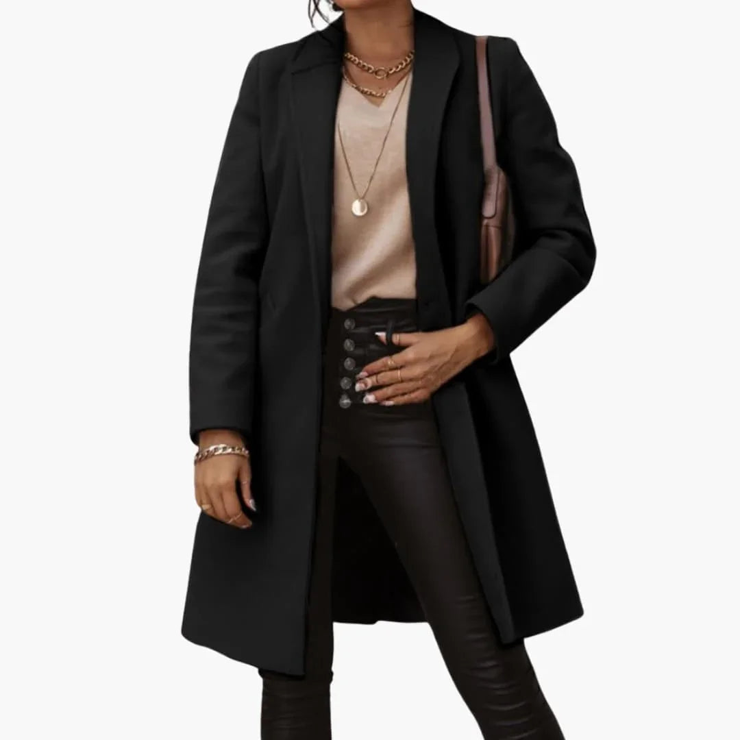 Women's Long Coat with Notched Collar