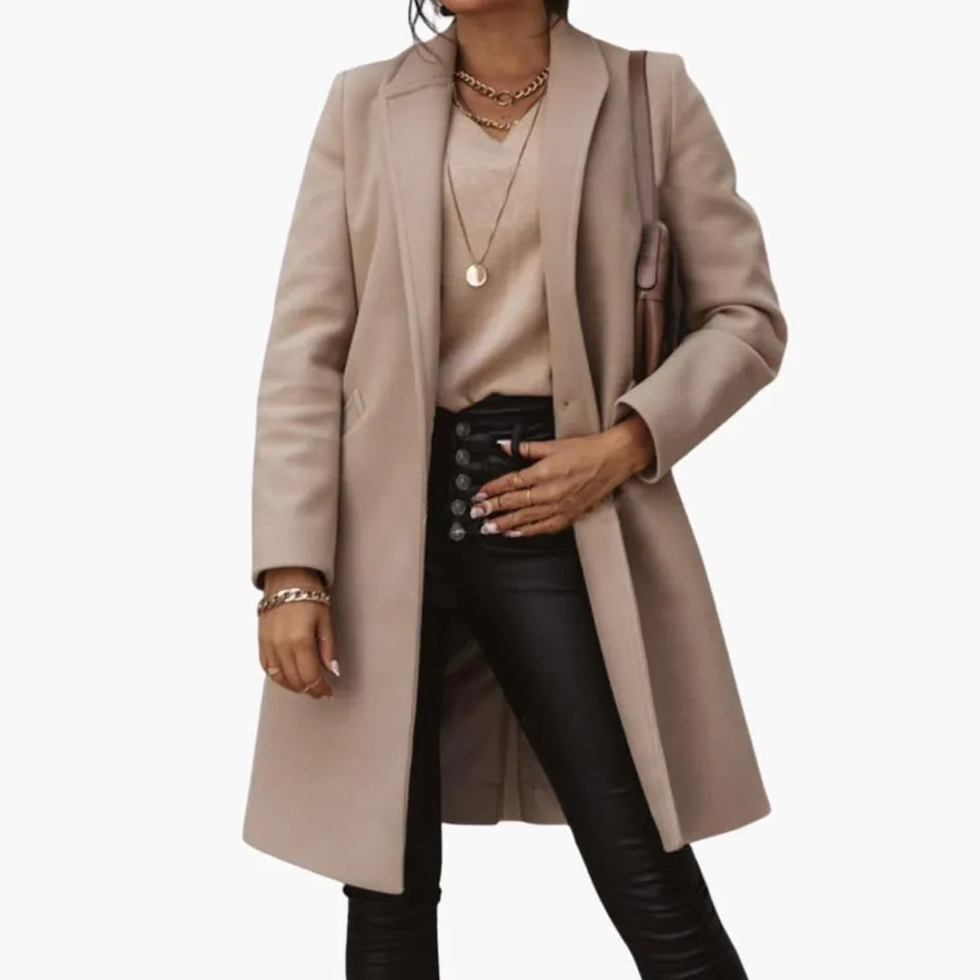 Women's Long Coat with Notched Collar