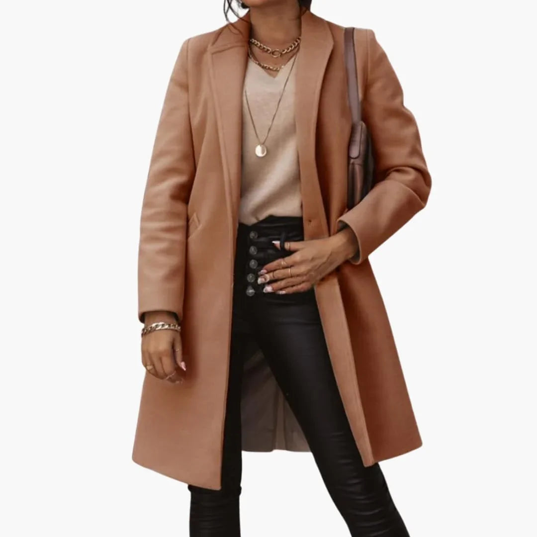 Women's Long Coat with Notched Collar
