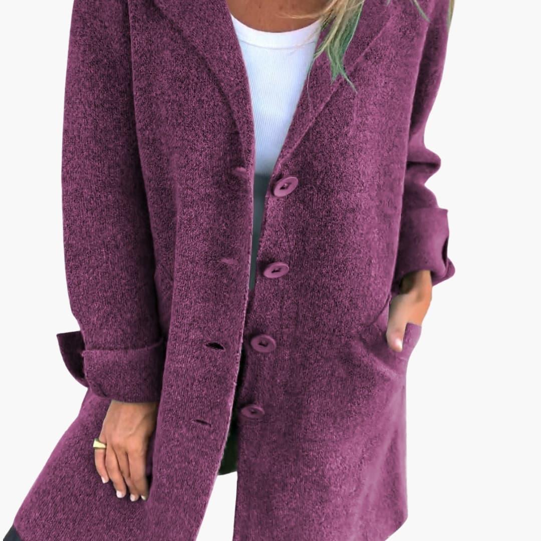 Women's Coat with Button Closure and Front Pockets