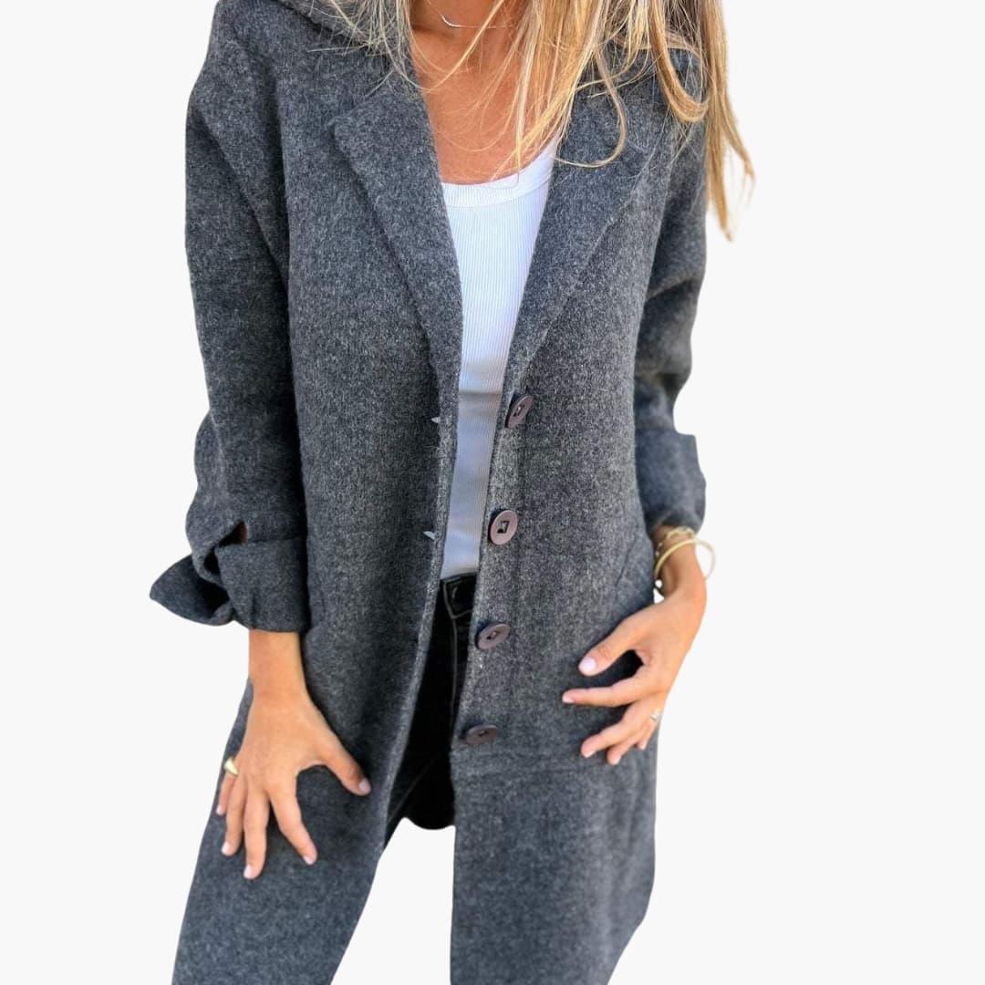 Women's Coat with Button Closure and Front Pockets
