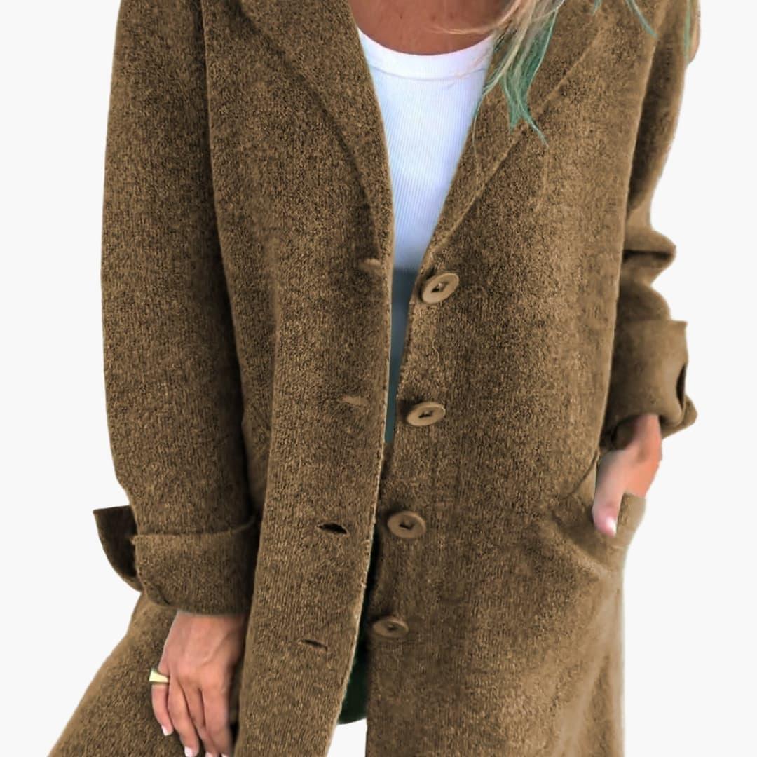 Women's Coat with Button Closure and Front Pockets