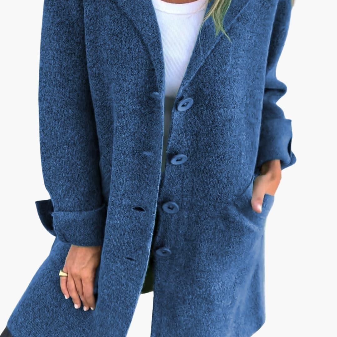 Women's Coat with Button Closure and Front Pockets