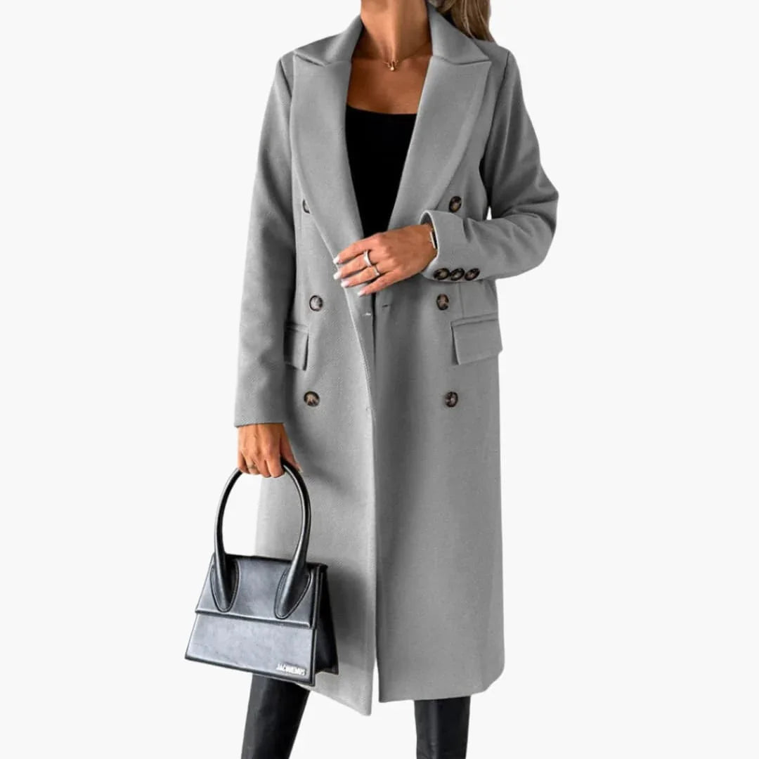Women's Coat with Notched Collar and Front Button Closure