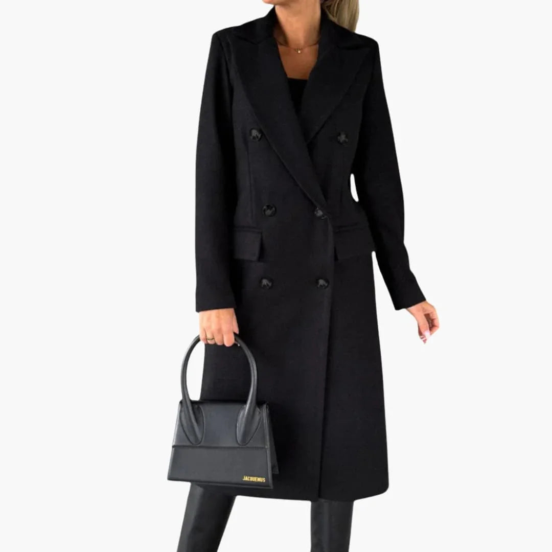 Women's Coat with Notched Collar and Front Button Closure