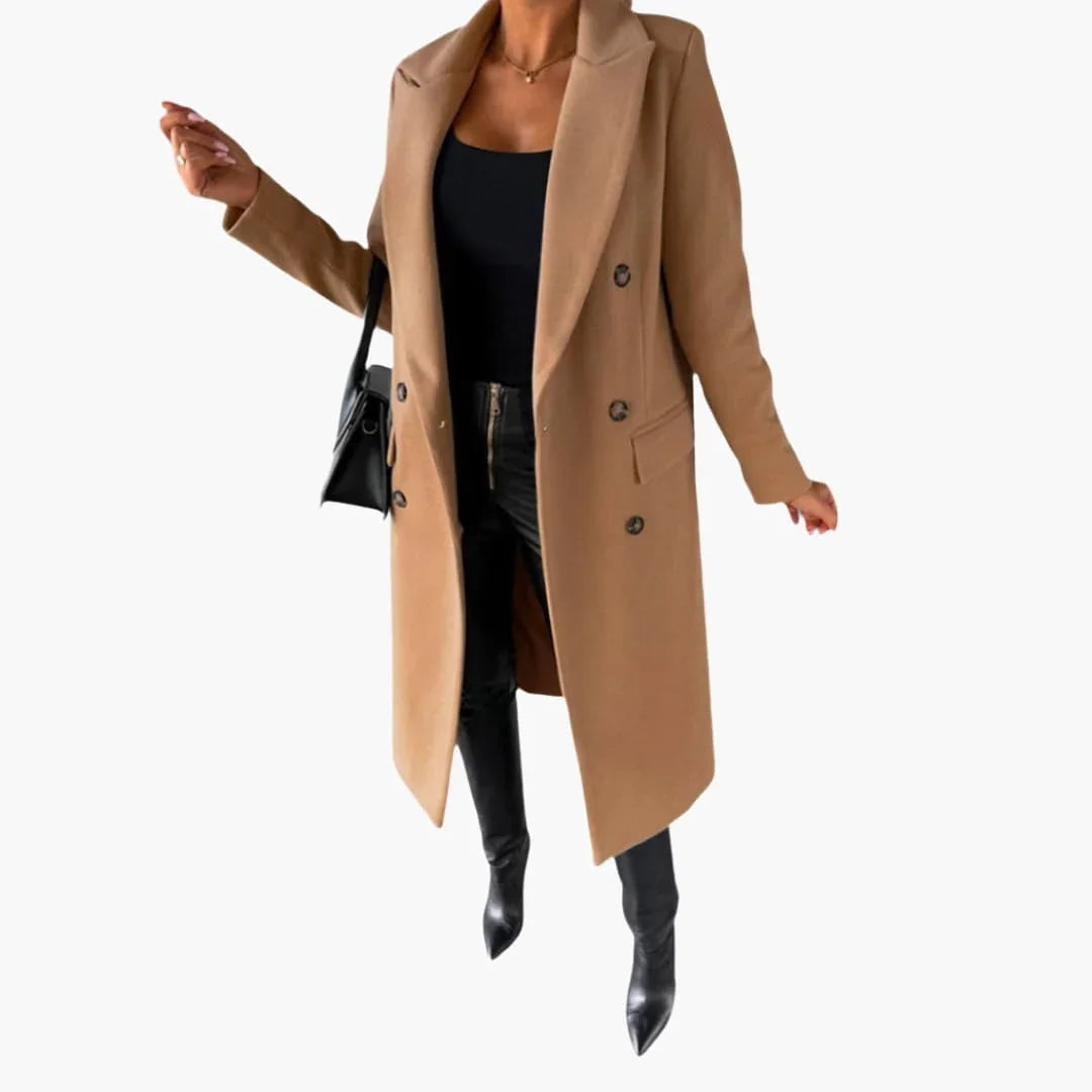Women's Coat with Notched Collar and Front Button Closure