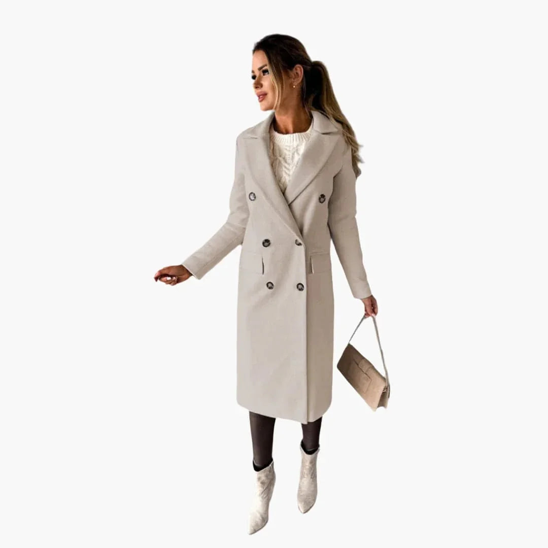 Women's Coat with Notched Collar and Front Button Closure