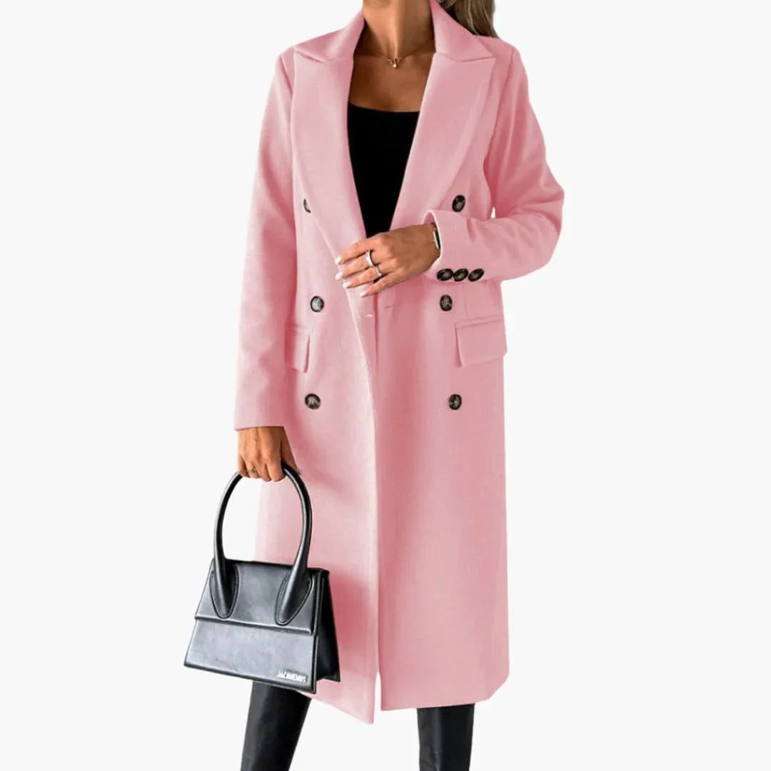 Women's Coat with Notched Collar and Front Button Closure