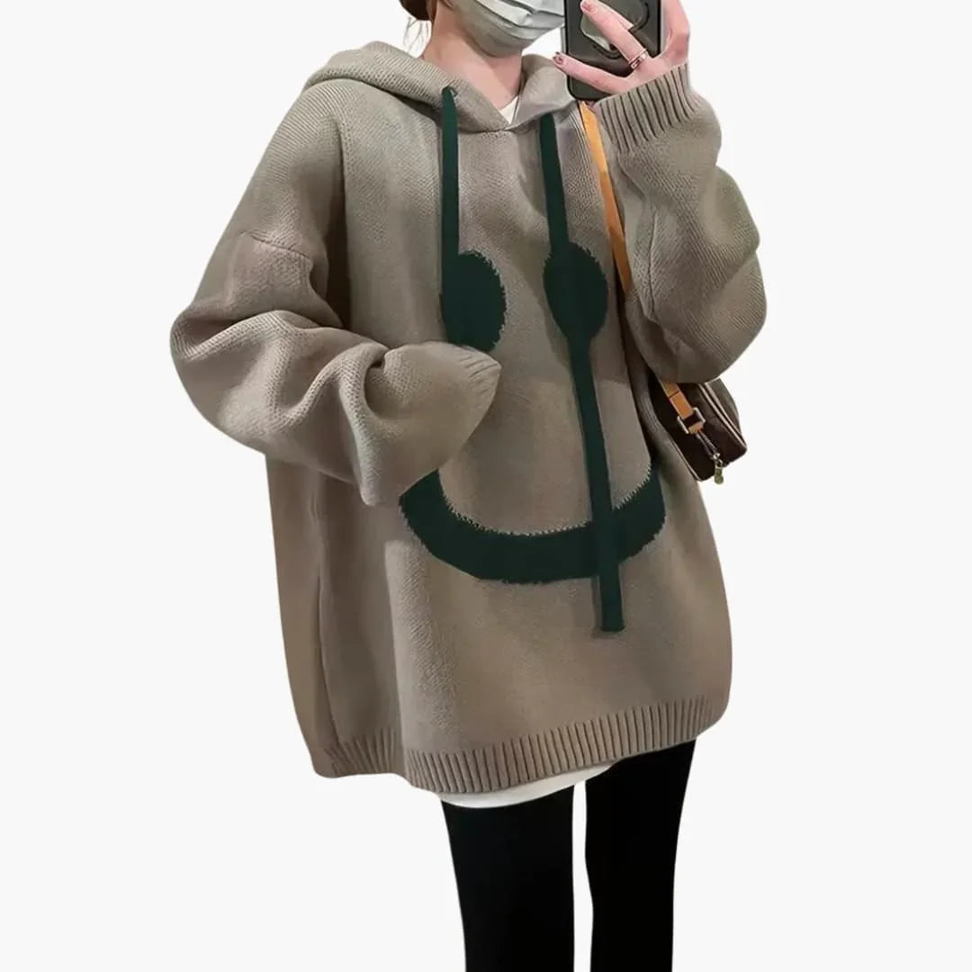 Bavane | Women's Oversized Hoodie with Smiley Print
