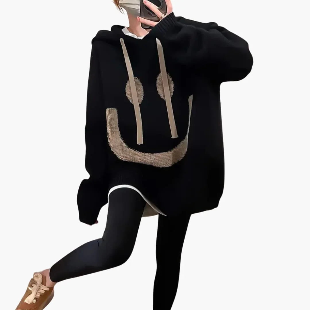 Women's Oversized Hoodie with Smiley Print