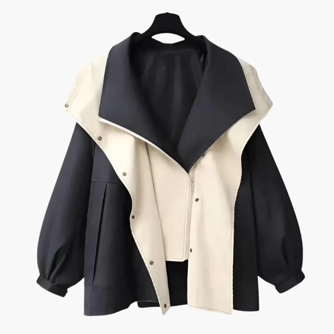 Women's Oversized Jacket with Zipper and Wide Collar
