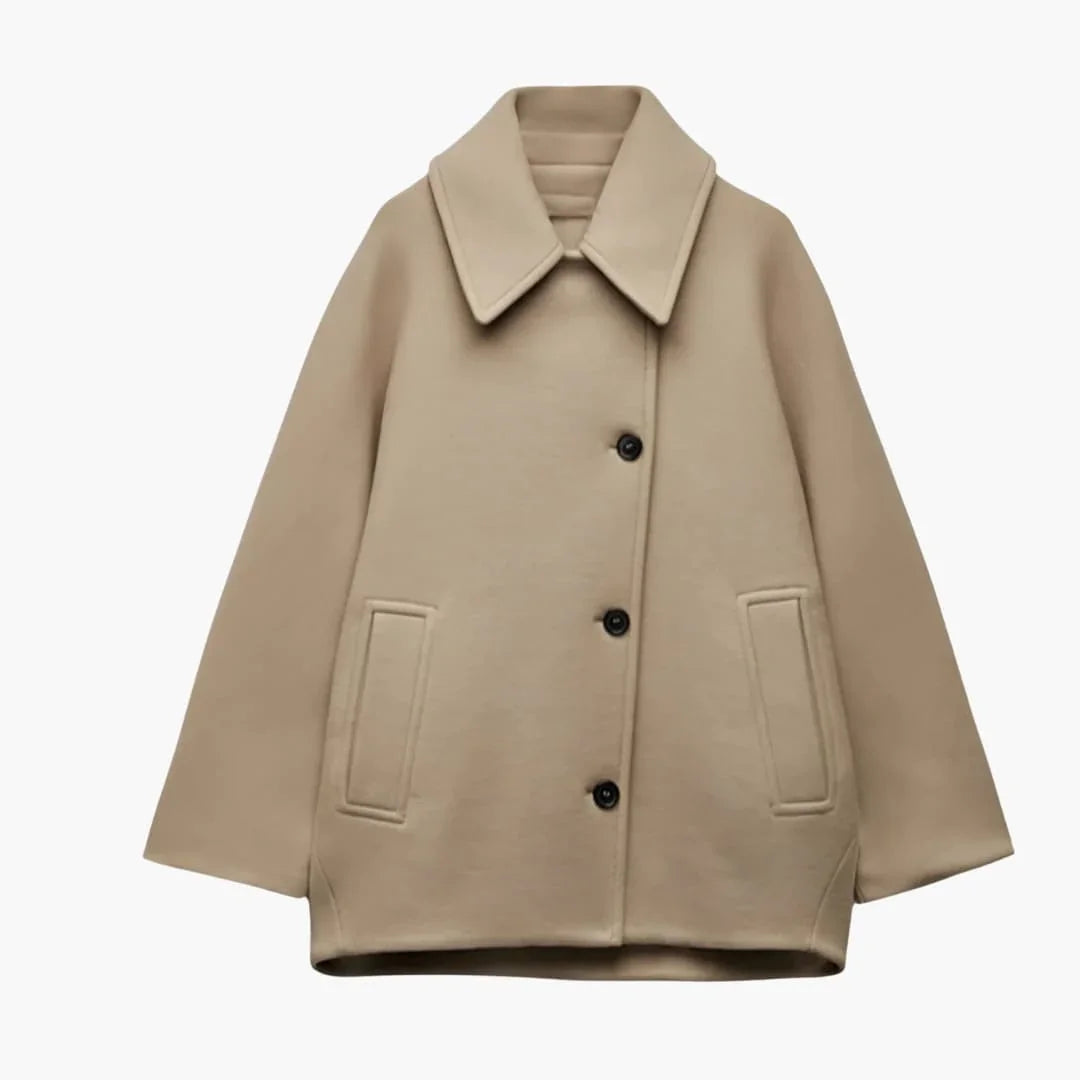 Bavane | Women's Oversized Coat with Lapel Collar and Button Closure