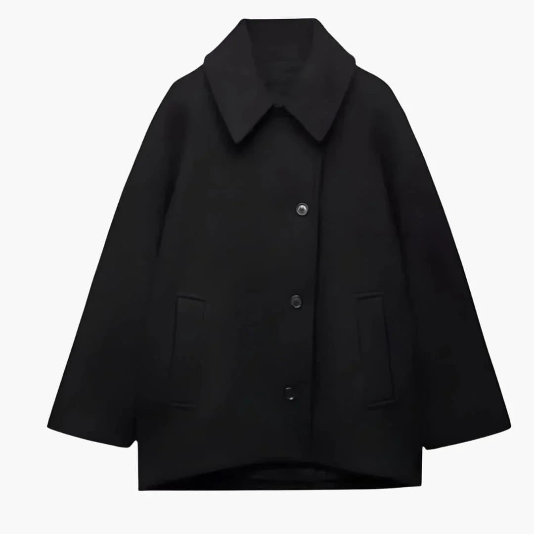Women's Oversized Coat with Lapel Collar and Button Closure