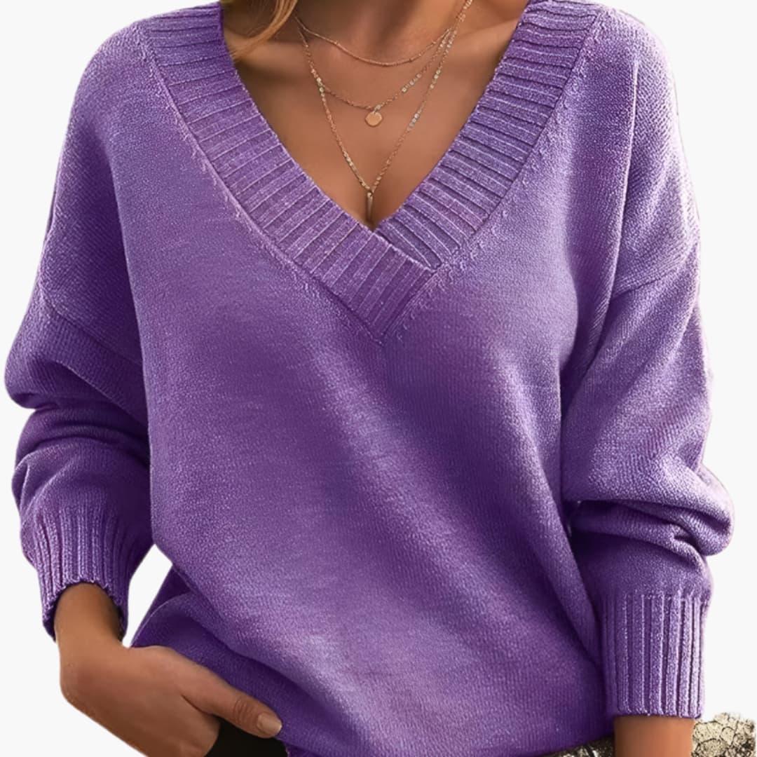Women's Oversized Sweater with V-Neck