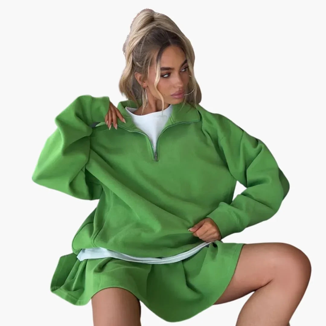 Women's Sweater with Half-Zip and Pleated Skirt