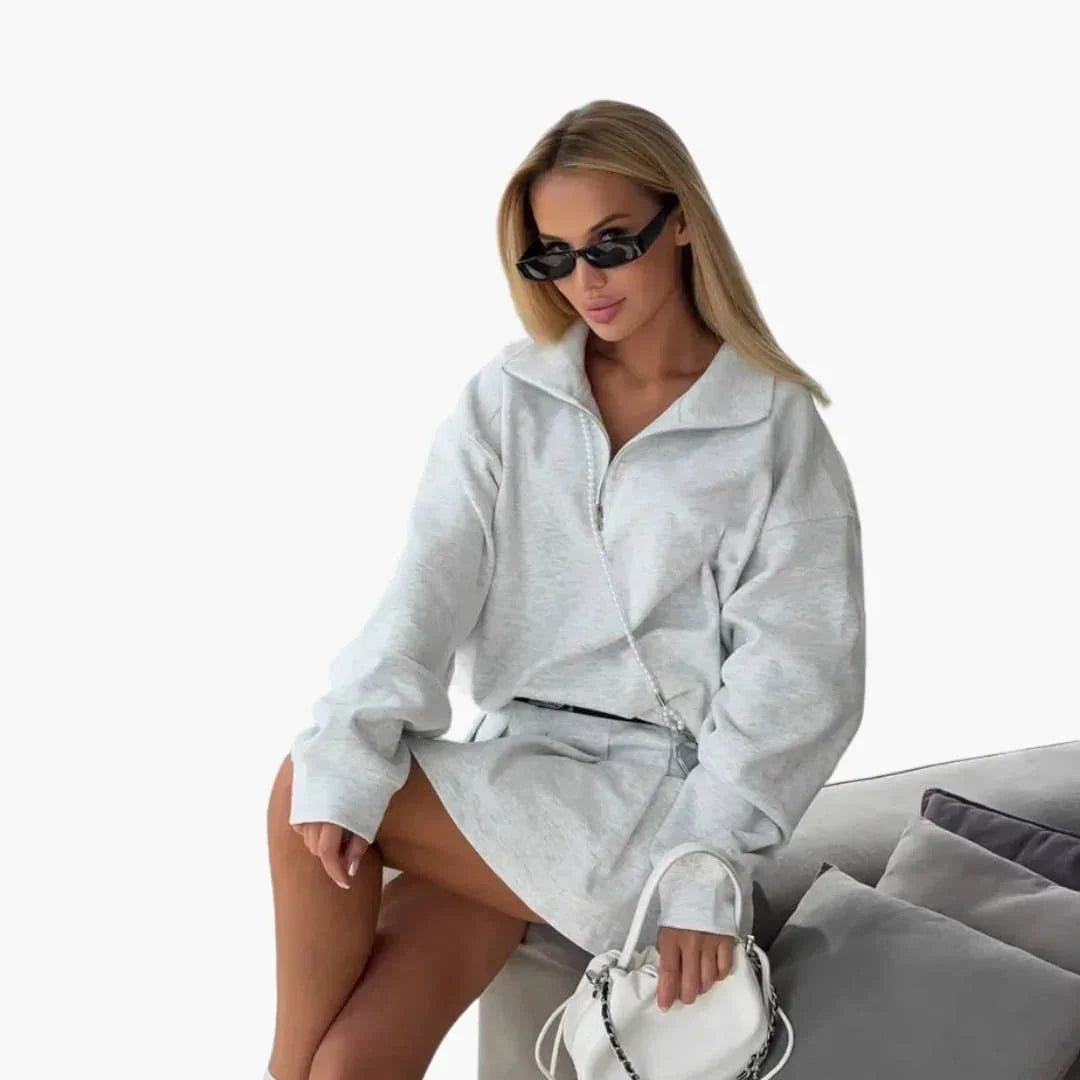 Women's Sweater with Half-Zip and Pleated Skirt