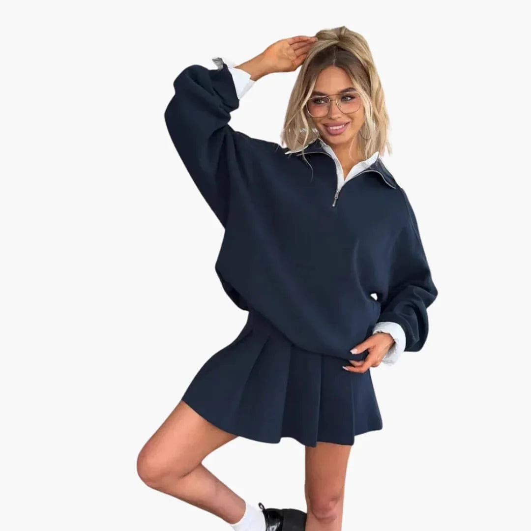 Bavane | Women's Sweater with Half-Zip and Pleated Skirt
