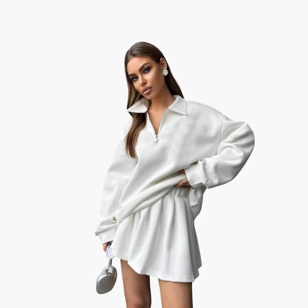 Women's Sweater with Half-Zip and Pleated Skirt