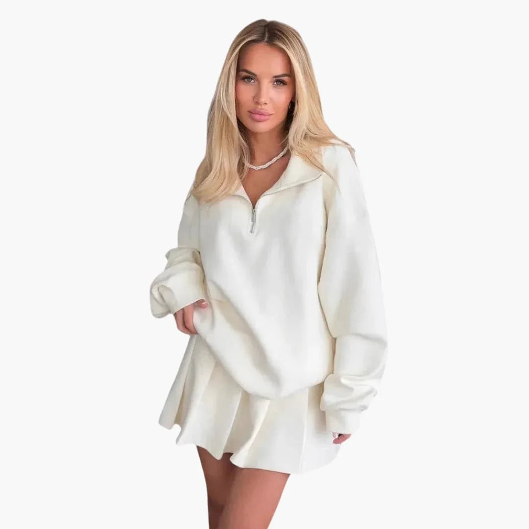 Women's Sweater with Half-Zip and Pleated Skirt